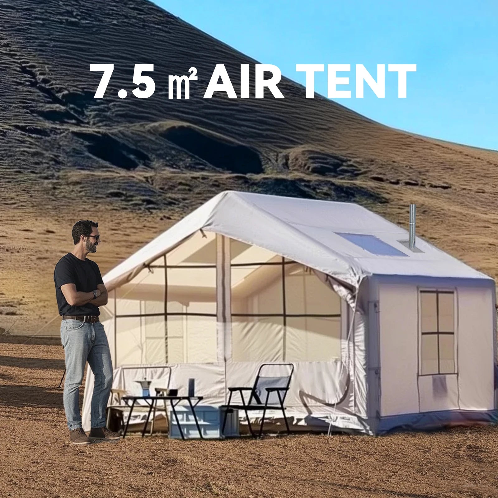 80.73 Inflatable Camping Tent with stove Jack,6-8 People - Pape'sShop