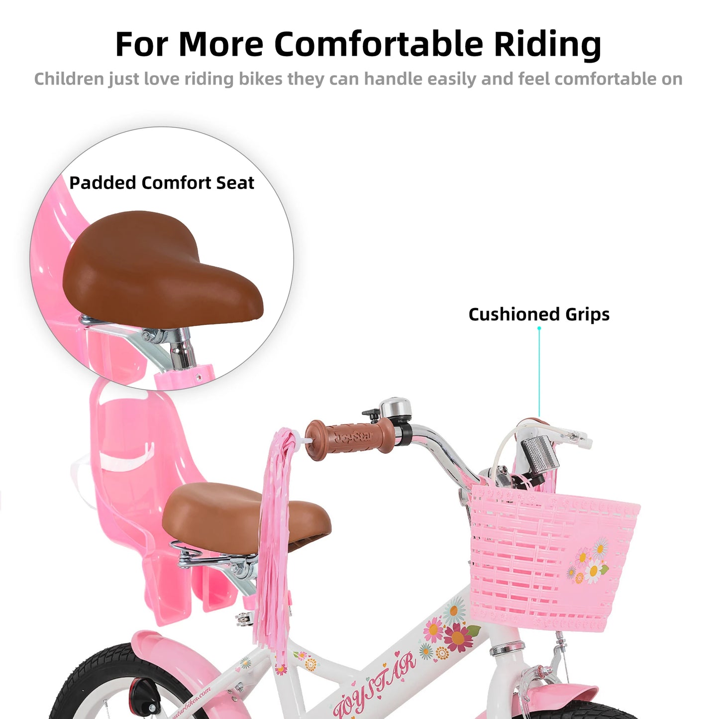 JOYSTAR Kids Bike for Ages 2-7 Years kids, 12 14 16 Inch Girls Bikes with Doll Seat & Streamers, Boys Bike with Flag & Plate - Pape'sShop