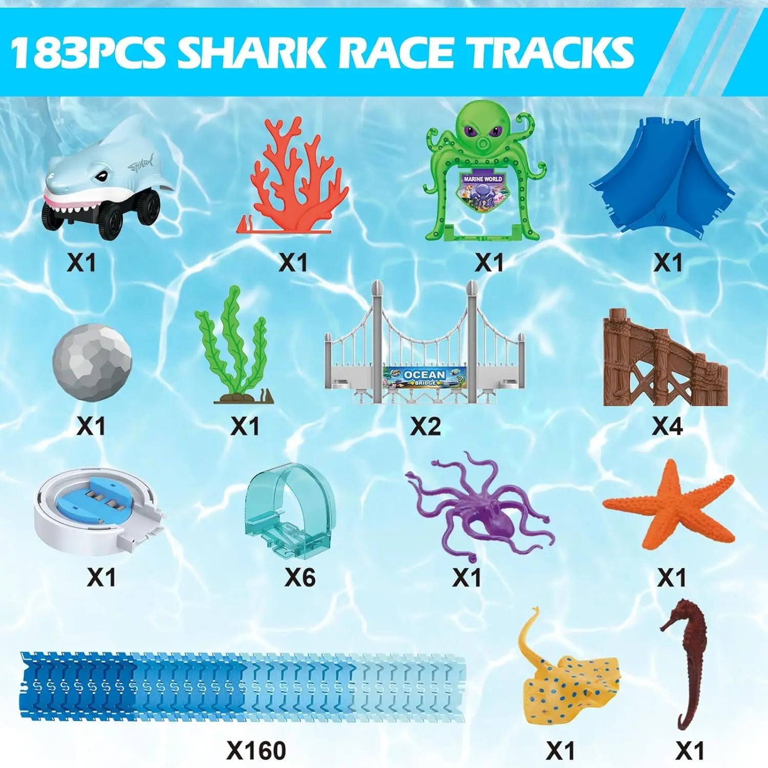VATOS Track Toys Shark Race Car Toy for Boys Girls Age 3+ Bendable Flexible Racetrack Cars Ocean Train Toy STEM Educate Kid Set - Pape'sShop