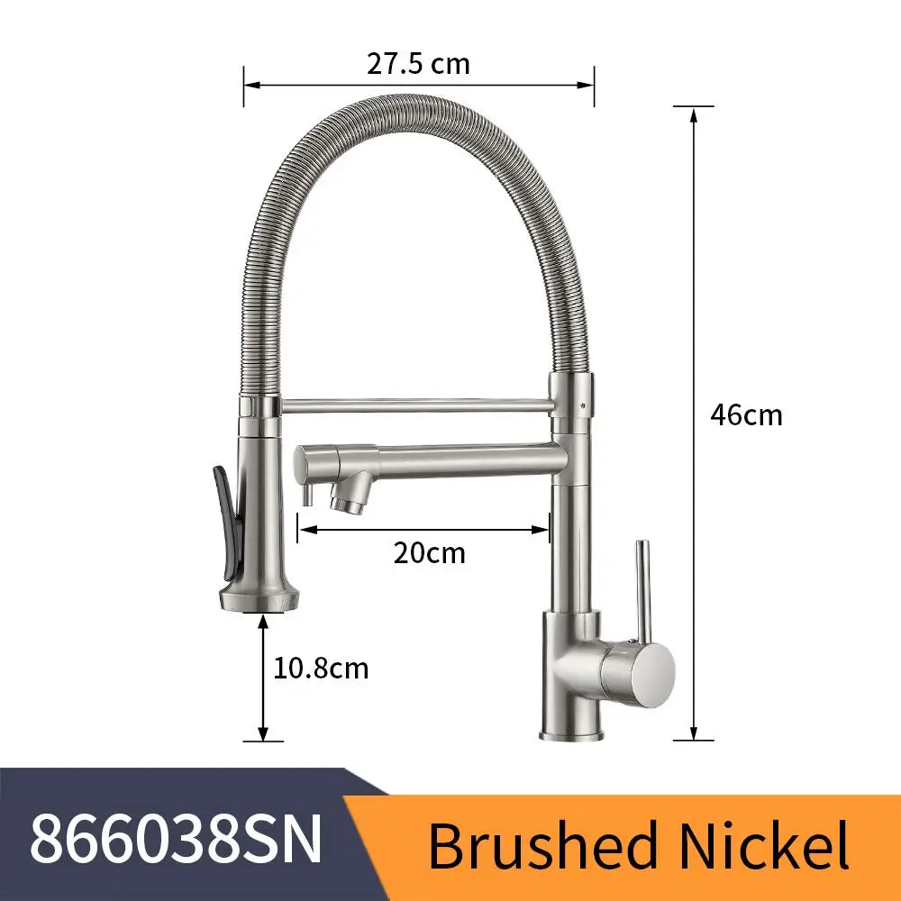 Kitchen Faucets Brush Brass Faucets for Kitchen Sink  Single Lever Pull Down Spring Spout Mixers Tap Hot Cold Water Crane 9009