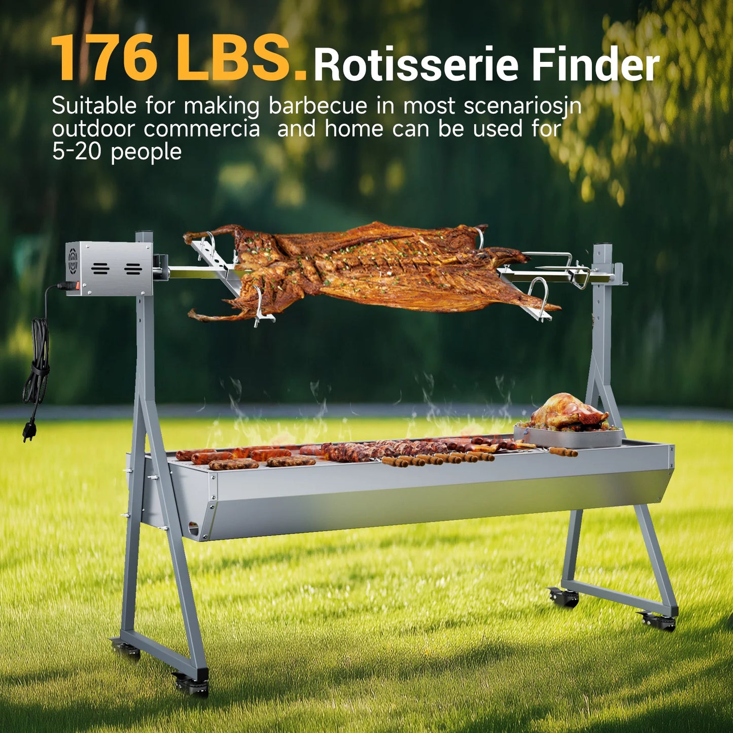 Charcoal Barbecue Automatic Rotisserie Grill Portable Pig BBQ Lamb Mini Electric Charcoal Spit Roaster with 25W Motor Rotisserie