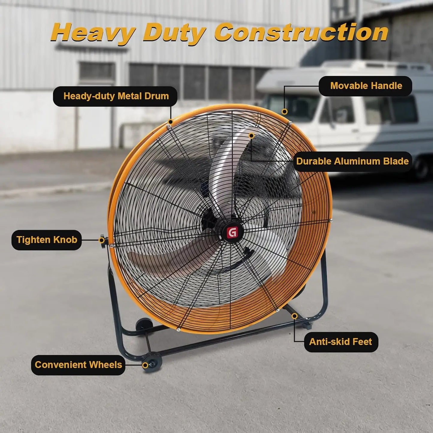 Industrial Floor Drum Fan, 9500/14000/18000 CFM Heavy Duty Floor Fan 3-Speed Air Circulator With Castors, High Velocity Shop Fan