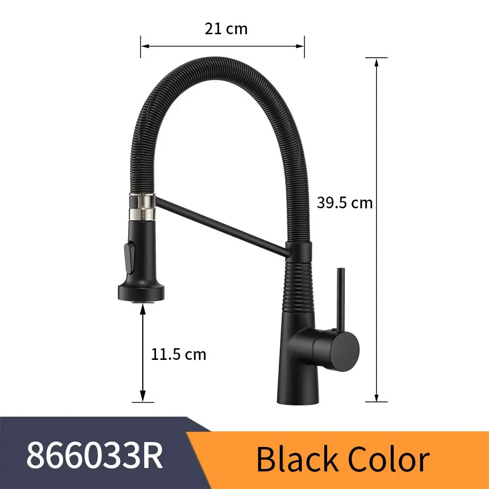 Kitchen Faucets Brush Brass Faucets for Kitchen Sink  Single Lever Pull Down Spring Spout Mixers Tap Hot Cold Water Crane 9009