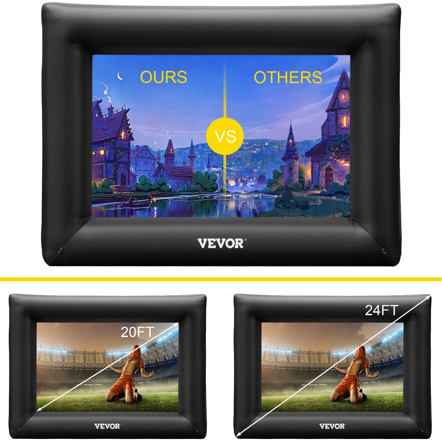 VEVOR Inflatable Movie Screen 24FT Inflatable Projector Screen w/ 360W Air Blower Blow Up Screen Supports Front/Rear Projection