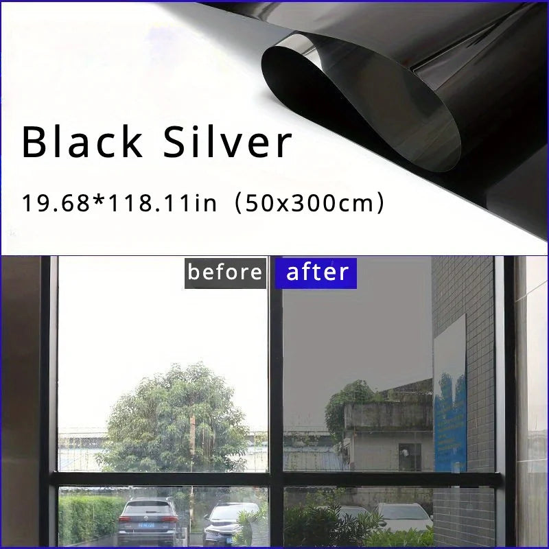1pcs 19.68*118.11in  Anti UV Window Film Privacy Sun Blocking Mirror Reflective Tint,Heat Control Window Stickers for  and Offic - Pape'sShop