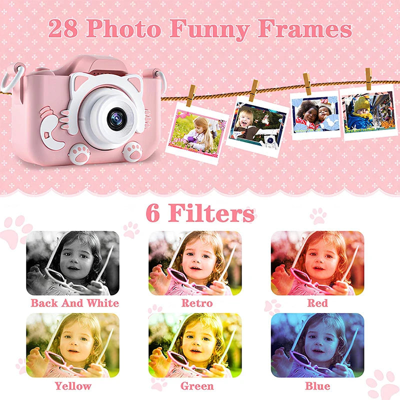 Kids Camera Toys Mini Camera Kids Digital Camera With Video Cartoon Soft Silicone Cover 32GB SD Card For Boy Girl Christmas Gift - Pape'sShop