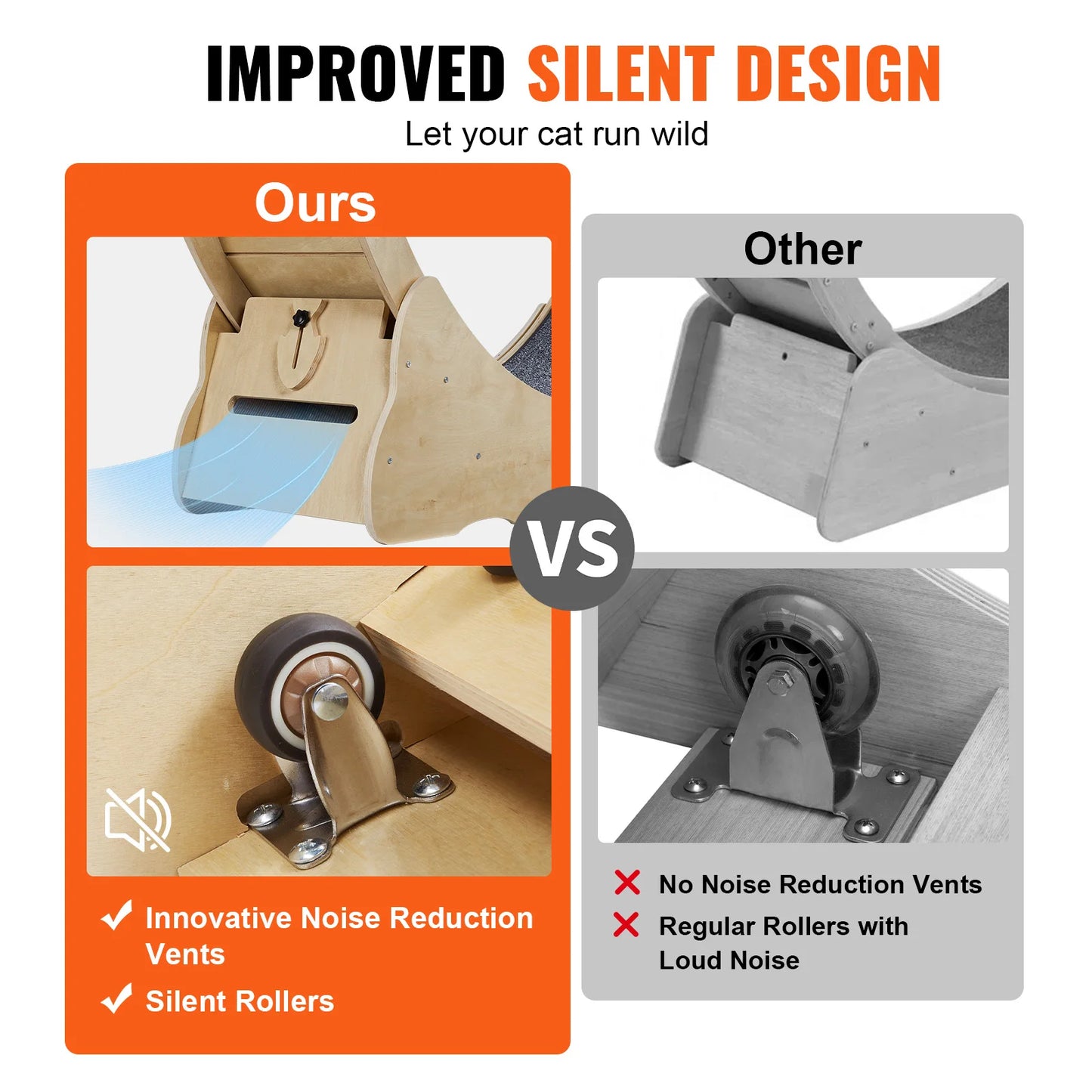 VEVOR Cat Exercise Wheel Natural Wood Silent Running Toy - Pape'sShop