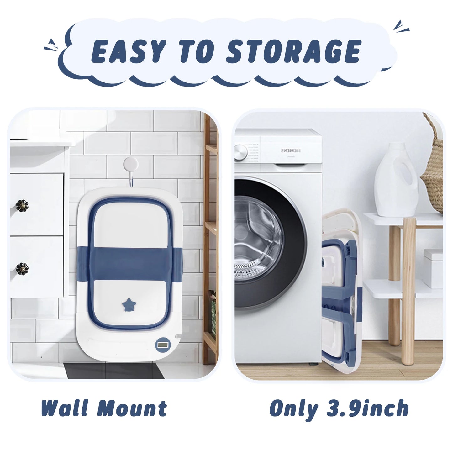 Baby Bathtub,Baby Bath Tub with Soft Cushion & Thermometer,Baby Bathtub Newborn to Toddler 0-36 Months,Portable Travel Baby Tub - Pape'sShop