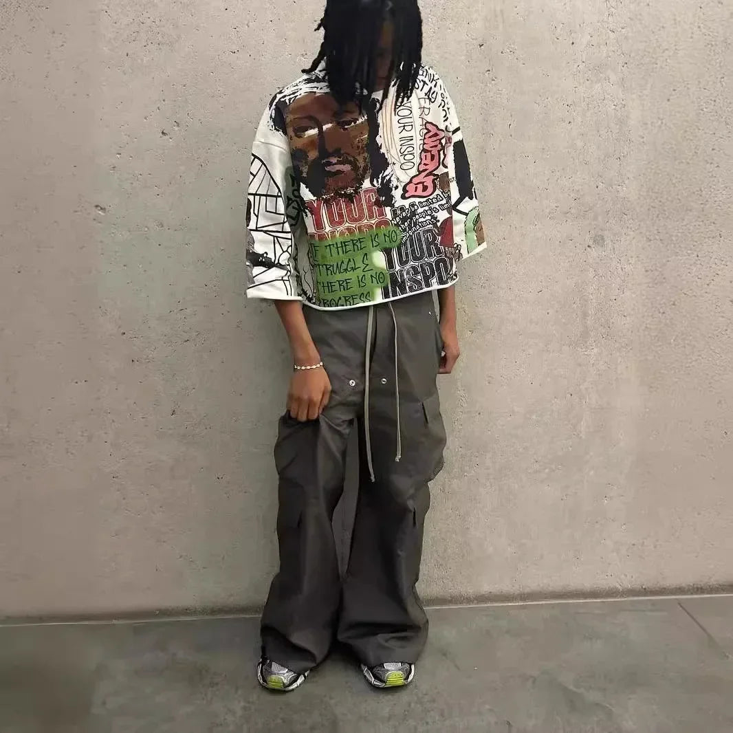 Y2K Half Sleeve T Shirt Men Women Hip Hop Punk Graffiti Graphic Print T-Shirt Oversized Loose Harajuku Gothic Streetwear Tee Top