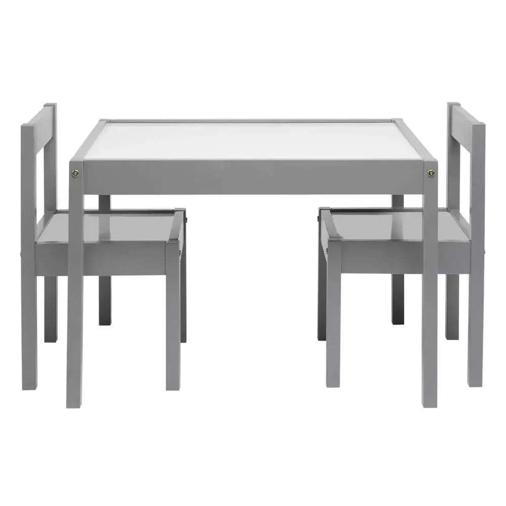 Child Table Chairs Set Grey Rubberwood Safety Round Edges Stable Easy Clean 1-5 Years Old Activity Space Immerse Promote