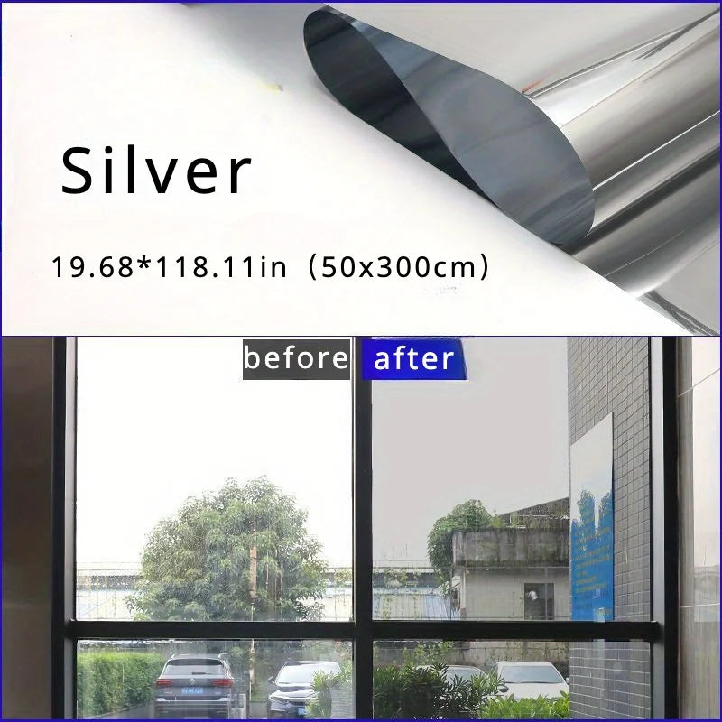 1pcs 19.68*118.11in  Anti UV Window Film Privacy Sun Blocking Mirror Reflective Tint,Heat Control Window Stickers for  and Offic - Pape'sShop