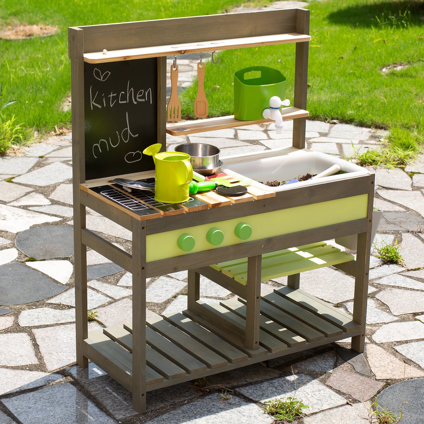 Mud Kitchen Playset for Kids, Deluxe Wooden Toy Play Kitchen Set for Boys and Girls Ages 3-8 Indoor & Outdoor Activities - Pape'sShop