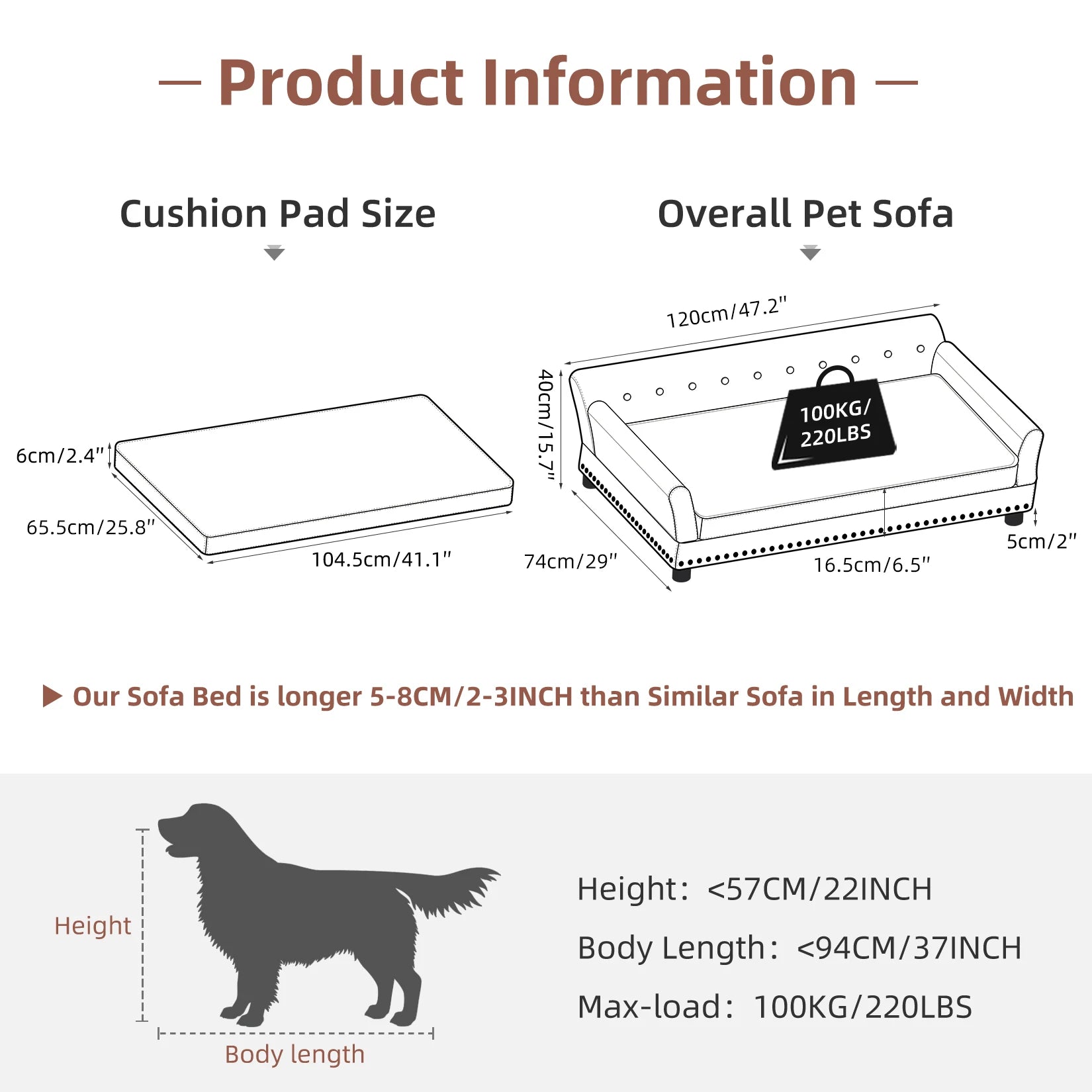 Elevated Dog Bed Sofa Microfiber Leather Cover Luxurious Extra Large Pet Snuggle Lounge Chair with Removable Cushion - Pape'sShop