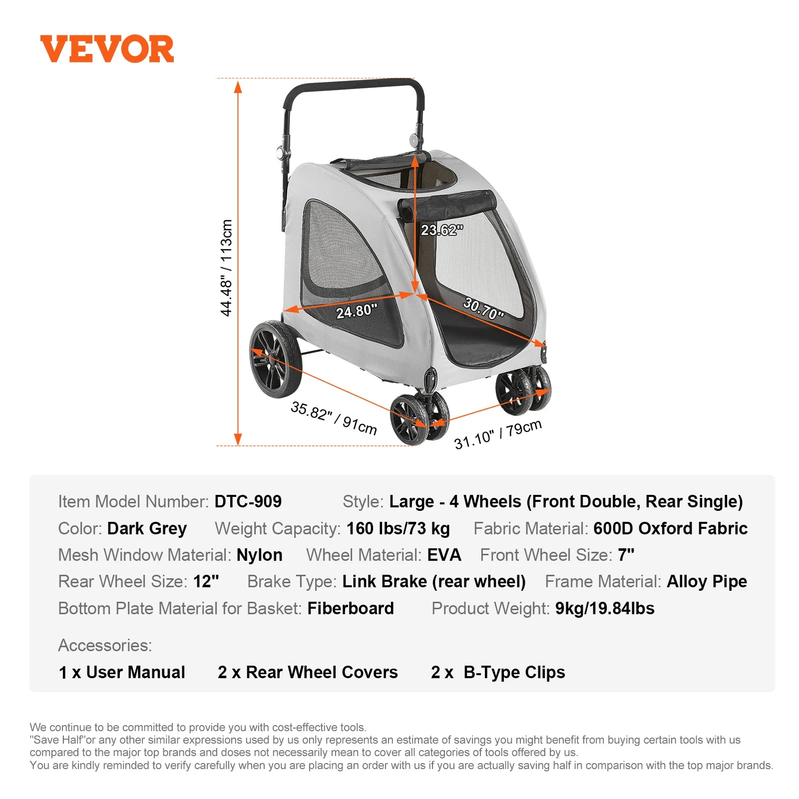 VEVOR Pet Stroller Carrier Dog Cat Strollers Lightweight Travel Rotate with Brakes Pet Pad Cup Holder for Puppy Dog Accessories - Pape'sShop