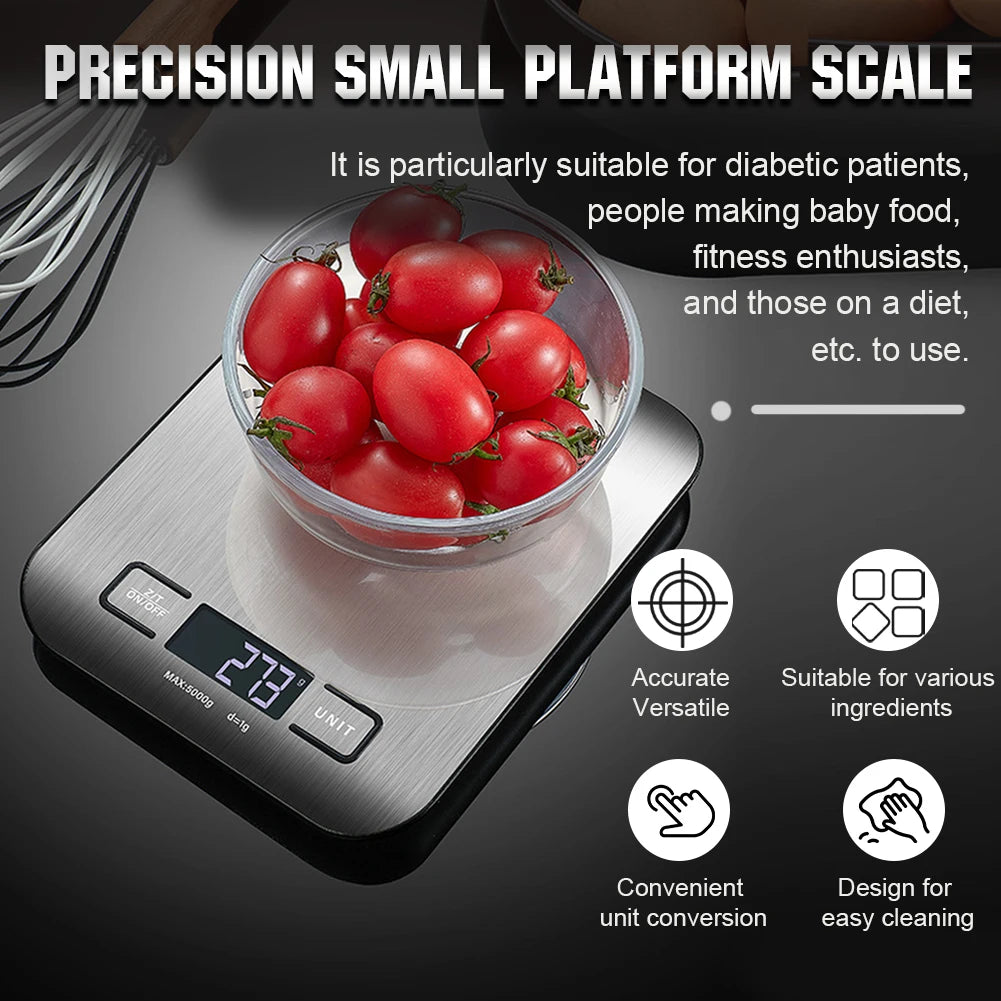 Digital Kitchen Scale LCD Display Electronic Weights Scales USB Charging Food Weighing Scale for Cooking Baking 1G Up To 10KG