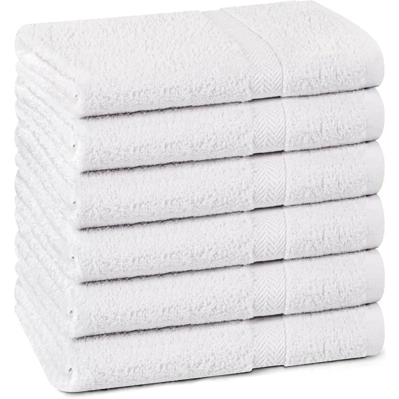 100% Cotton White 6 Pack Medium Bath Towel Set, - Pape'sShop