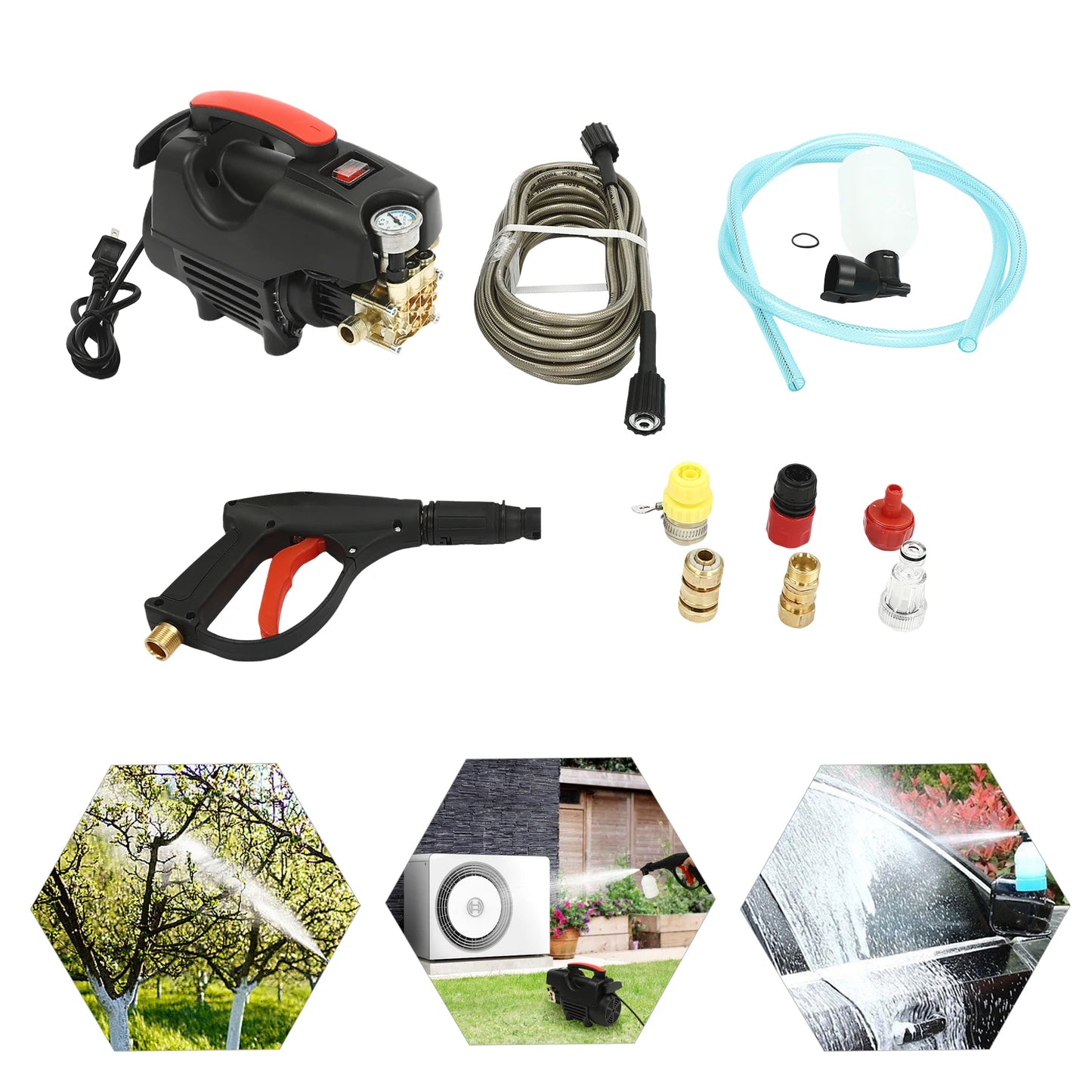 High Pressure Cleaning Machine with Accessories, Cleaner for Car, Patio & Garden, Electric Pressure Power Washer