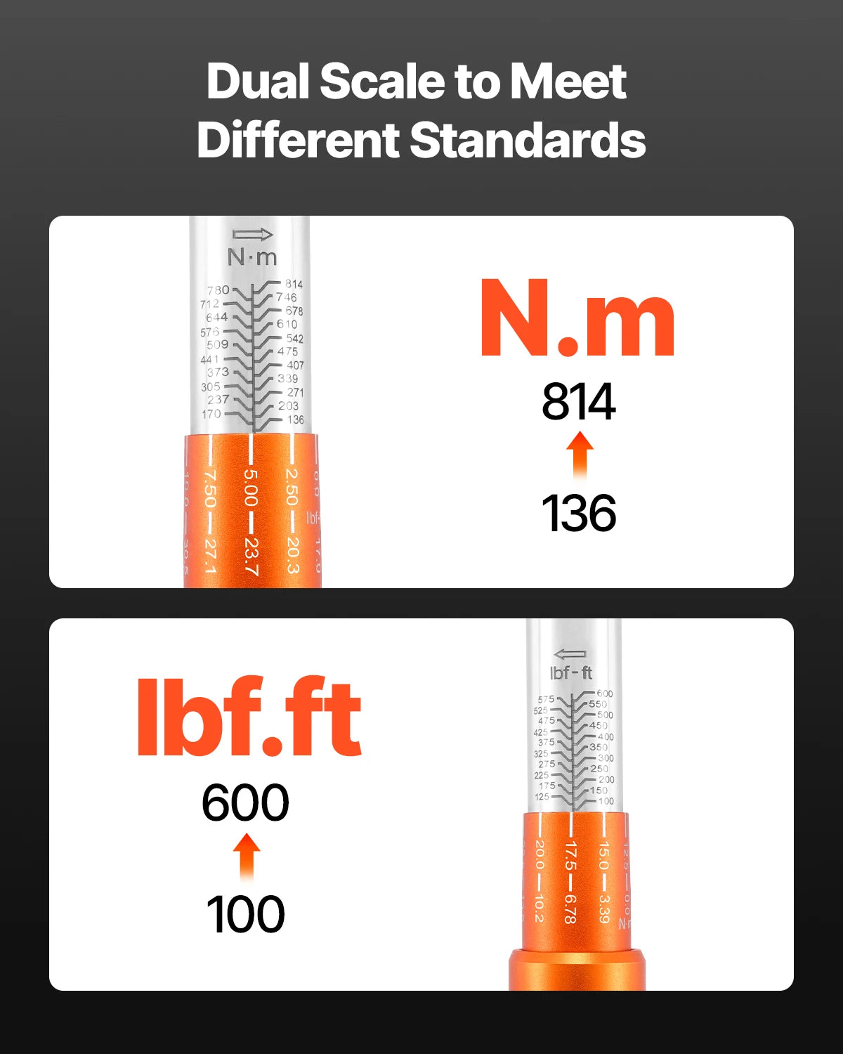 VEVOR Click Torque Wrench 3/4 Inch Drive 100-600 lbf-ft Dual-direction Torque Wrench Set Alloy Steel for Automobile Repair