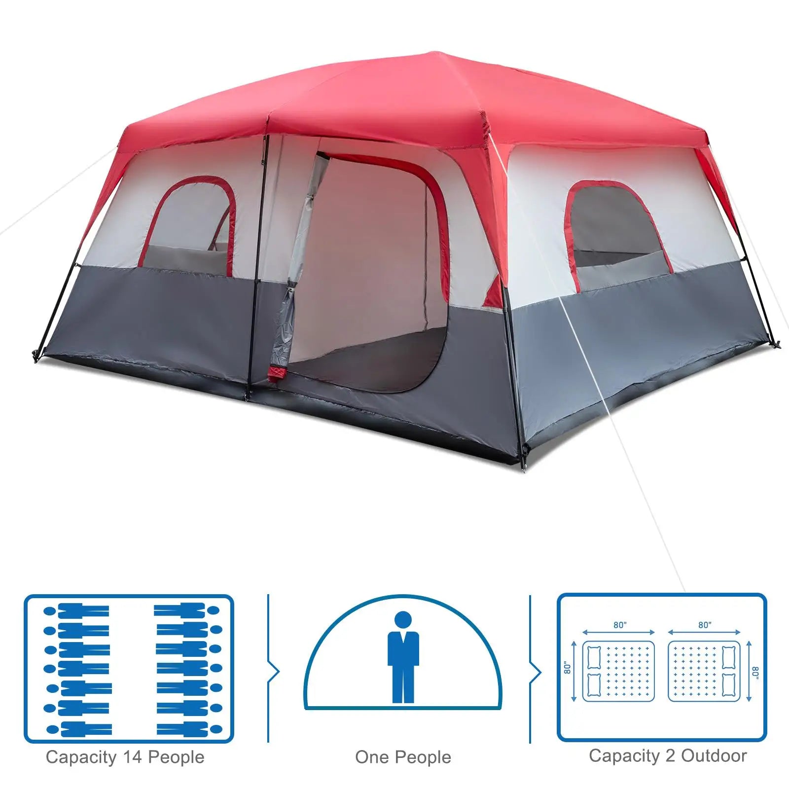 14-Person Camping Tent - 430x430x210cm - Pape'sShop