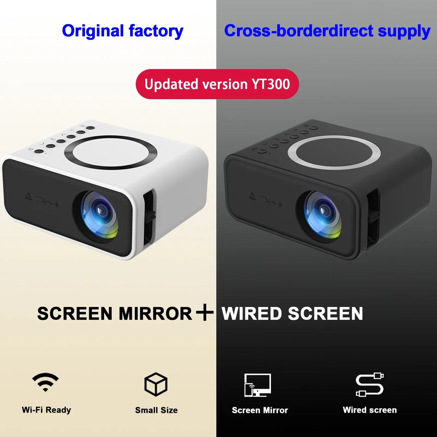 Mini Portable Projector Full High Definition 1080P LED Projector Home Theater Movie Projector for IOS for Android Laptop Black - Pape'sShop