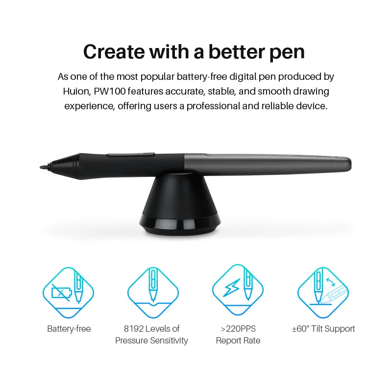 Huion H580X Graphics Tablet 8x5 Inch Portable Pen Tablet Battery-Free Digital Stylus Compatible with Android MacOS Windows Linux - Pape'sShop