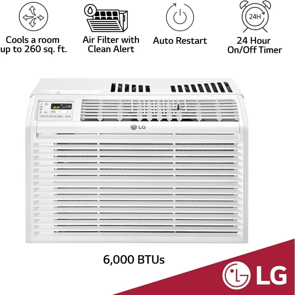 6,000 BTU Window Air Conditioner, 115V, Cools 250 Sq.Ft. for Bedroom, Den, Living Room, Quiet Operation, with Remote
