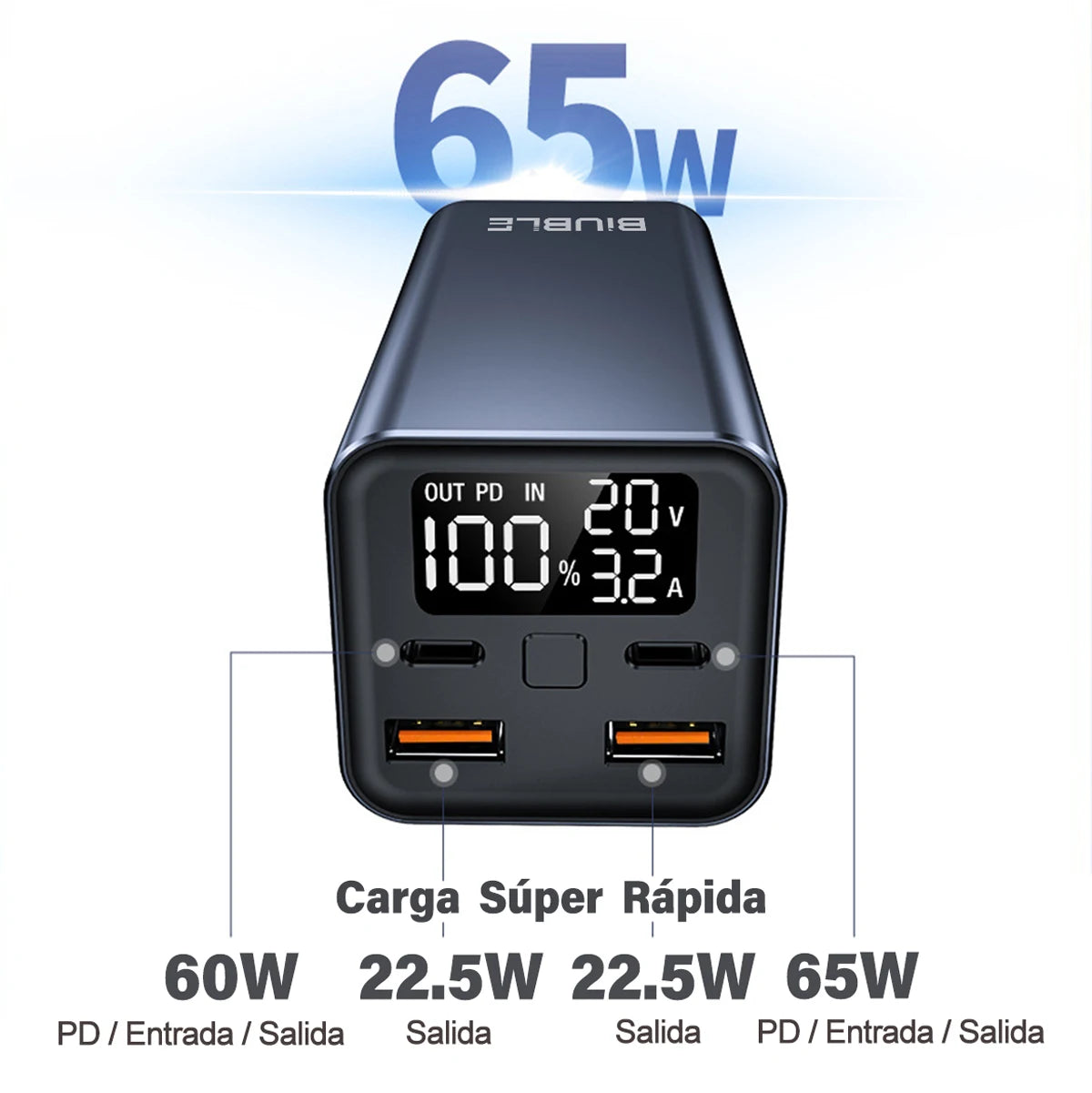 65W Mobile Power Bank 30000mAh Type-C Plug Fast Charging - Pape'sShop