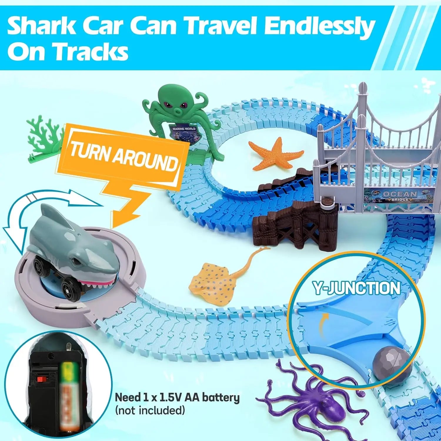 VATOS Track Toys Shark Race Car Toy for Boys Girls Age 3+ Bendable Flexible Racetrack Cars Ocean Train Toy STEM Educate Kid Set - Pape'sShop
