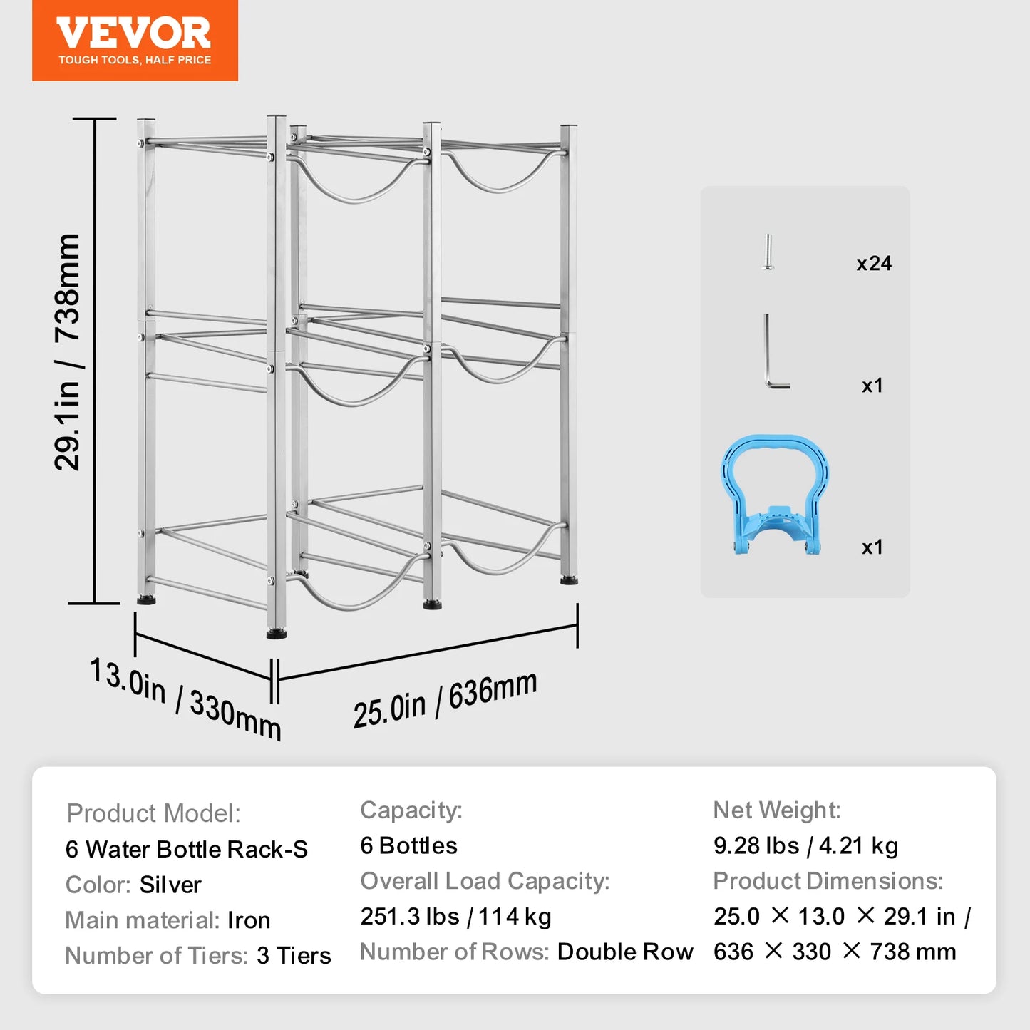 VEVOR 3/4/5 Tiers Water Jug Holder iron Water Bottle Holder Double/Single Row Easy Installation for Kitchen Office Living Room