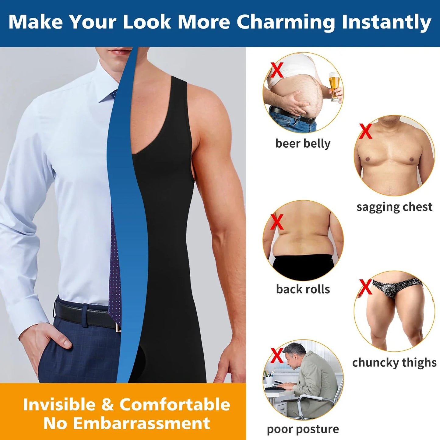 Men's Sleeveless Full Body Shaper Tummy Control Triangle Pants Shapewear Seamless Hip Lifting Bodysuit Compression Underwear New