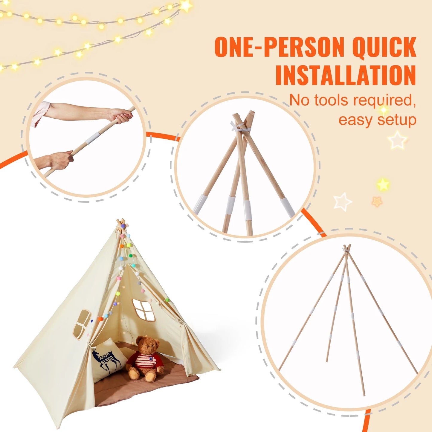VEVOR Kids Play Tent Teepee Tent for Kids 1-5 Years Old Tent for Kids with Windows for Indoor and Outdoor Toddler Tent - Pape'sShop