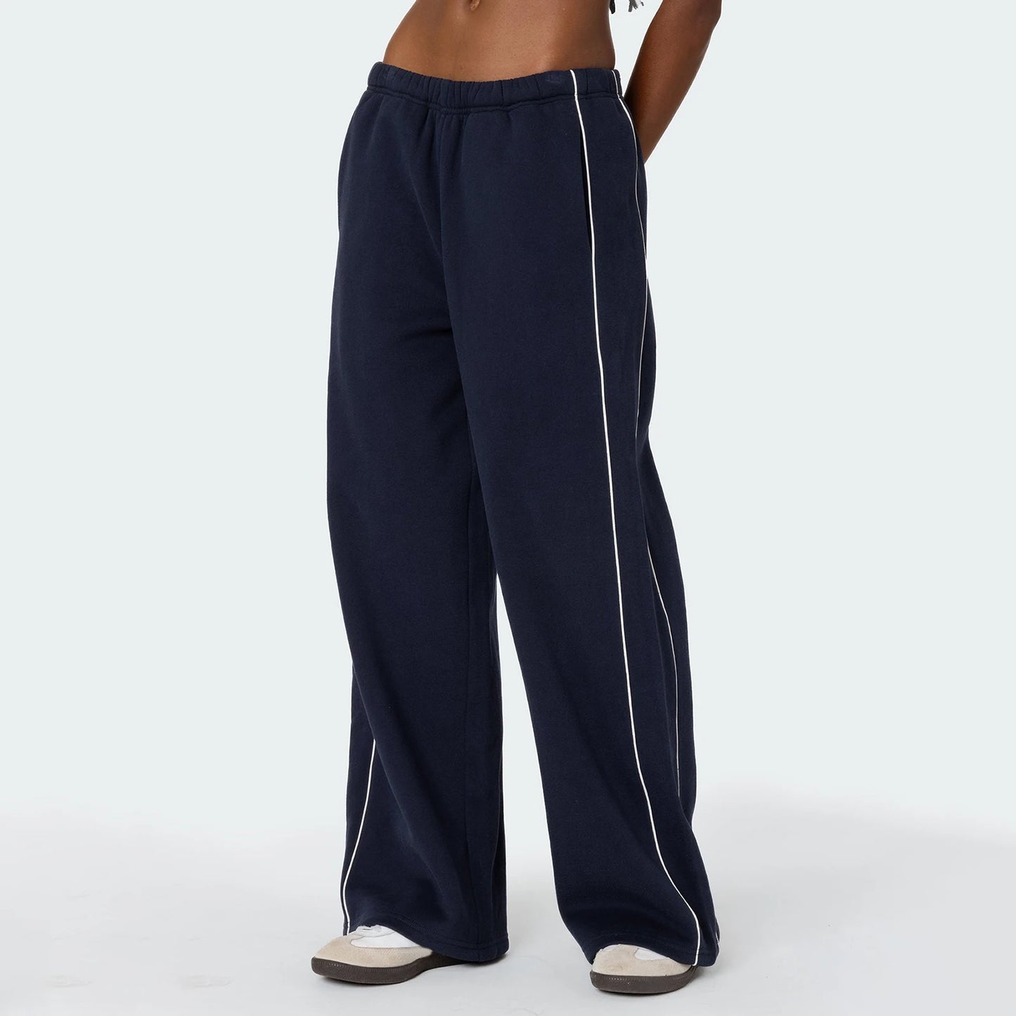 Casual Wide Leg Sweatpants White Trim Elastic - Pape'sShop