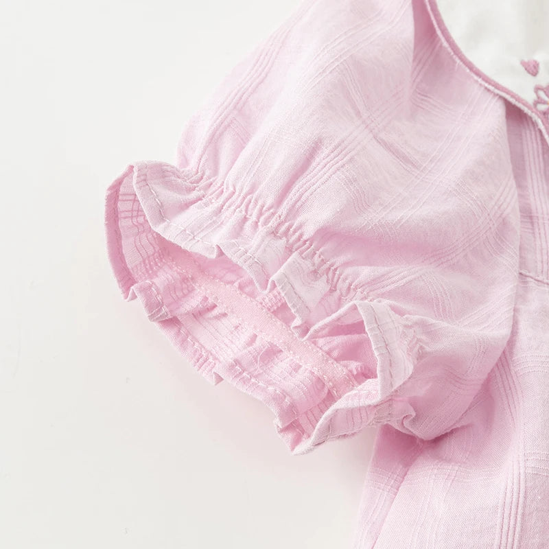 Dave Bella Children's Puff Shirt Sleeve Shirt Cute Cotton Summer Blouse for Girls Button-Down Top Party Clothes DB2243504 - Pape'sShop