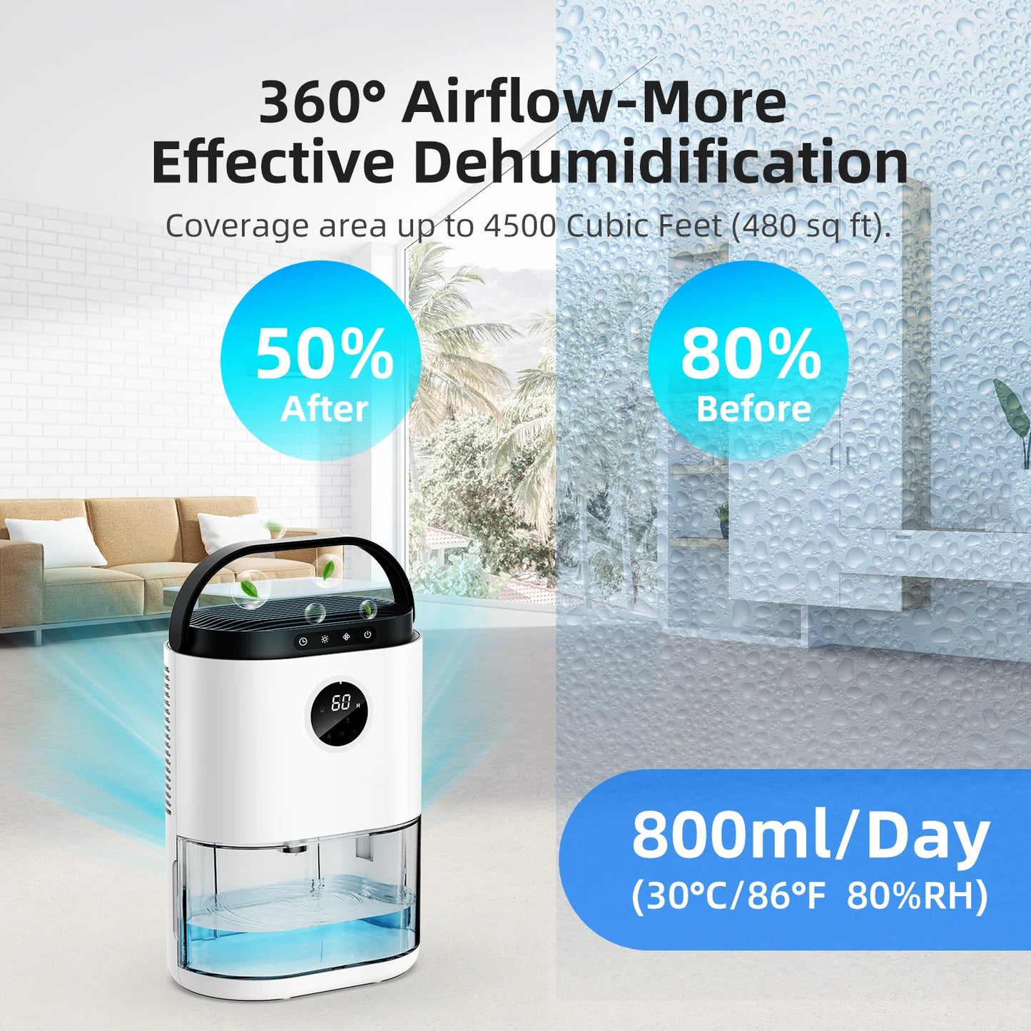 2300ML Dehumidifier Touching Control Home Appliances, Auto Defrost, Ultra Quiet Sleep Timing for Large Room Bathroom Garage RV