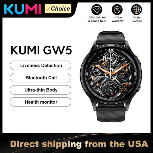 KUMI GW5 1.39"  Smartwatch liveness detection IP68 Waterproof Bluetooth Call 100+ Sport modes Health Sleep minitor