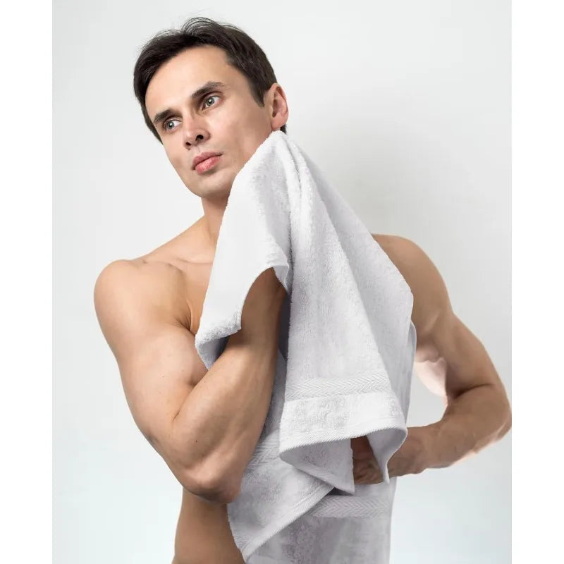 100% Cotton White 6 Pack Medium Bath Towel Set, - Pape'sShop