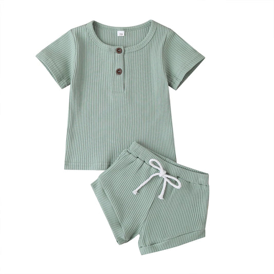 Toddler Boys Girls Summer Knitwear Set Short Sleeve T-Shirt and Solid Color Shorts Infant Outfits for Baby - Pape'sShop