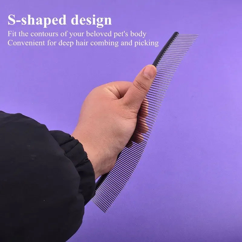 22cm Pet S Type Comb Professional Stainless Steel Pet Grooming Comb Dense Sparse Teeth Dog Cat Cleaning Brush Hair Reemoval Comb - Pape'sShop