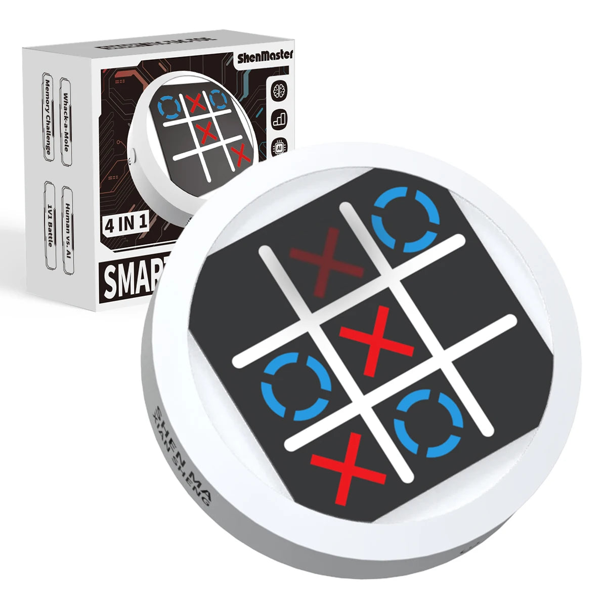 Electronic Tic Tac Toe Game【white】- 4-in-1 Handheld Travel Games for Kids & Adults, Compact & Pocket Si