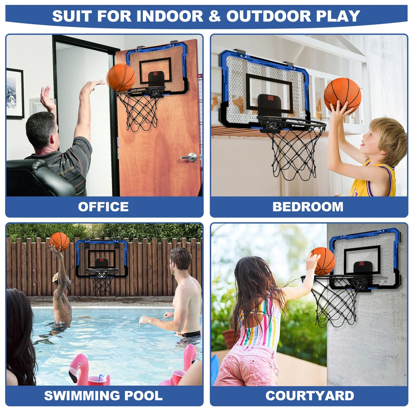 Mini Basketball Hoop Indoor with Scoreboard, Basketball Toy Gifts for Kids Boys Girls Teens, Suit for Bedroom/Office/Outdoor