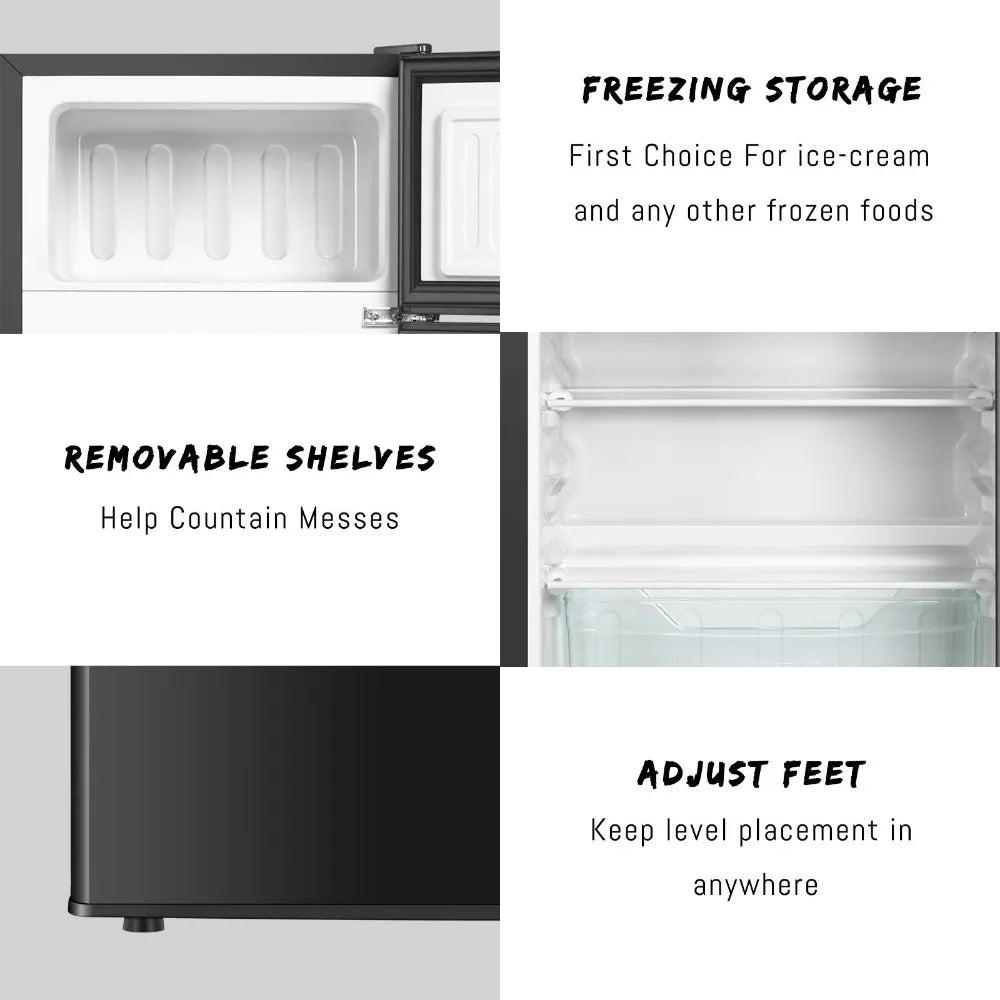 Mini Fridge With Freezer,3.2 Cu.Ft Compact Refrigerator,Mini Refrigerator With 2 Doors For Bedroom,Office,Kitchen,Apartment