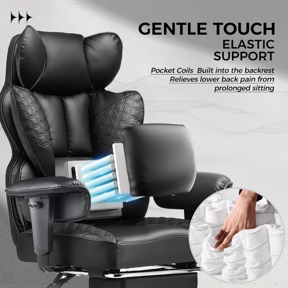 Office Chair 400LBS Wide Ergonomic Gaming Chair with Deluxe Embossing Designed Leather with Foot Rest