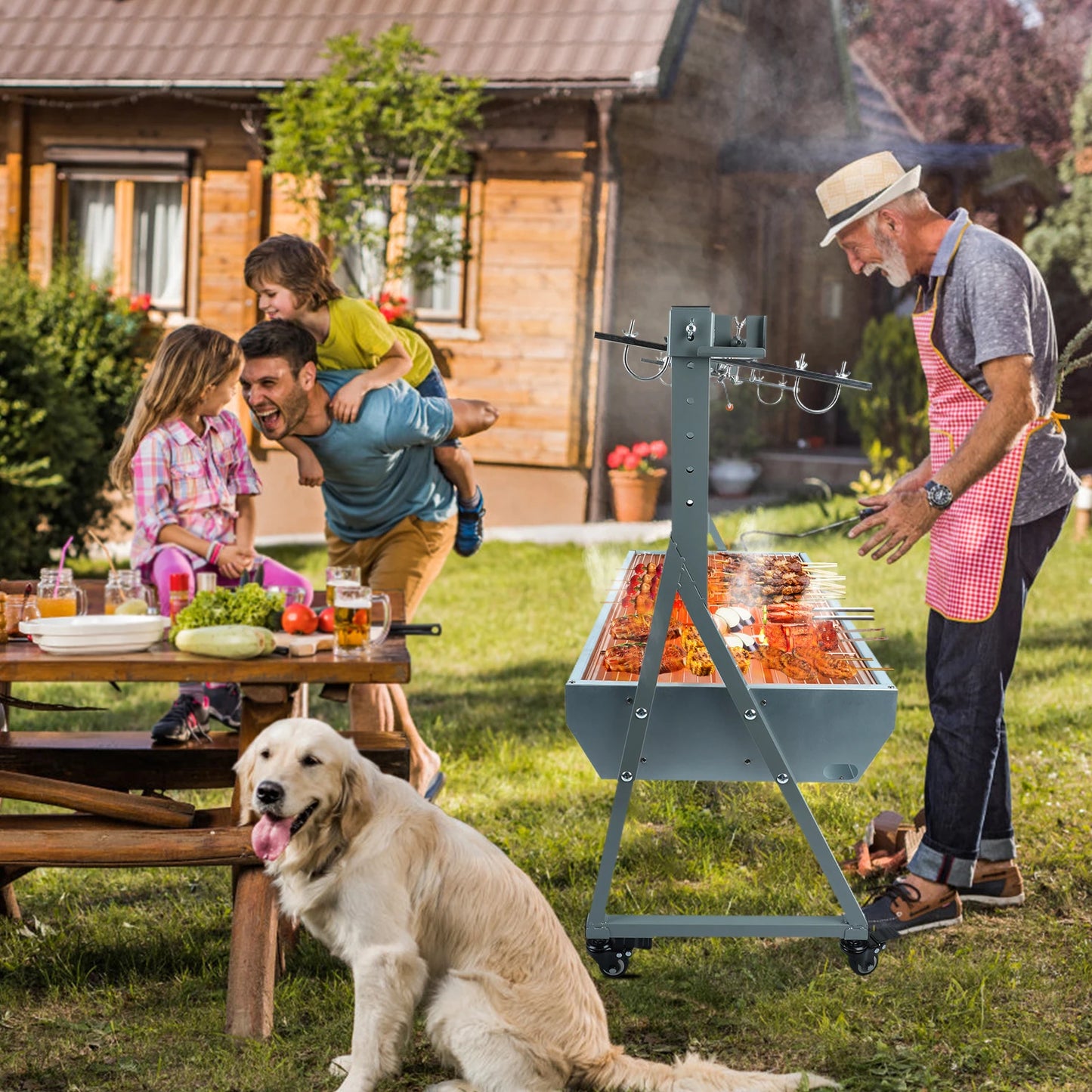 Charcoal Barbecue Automatic Rotisserie Grill Portable Pig BBQ Lamb Mini Electric Charcoal Spit Roaster with 25W Motor Rotisserie