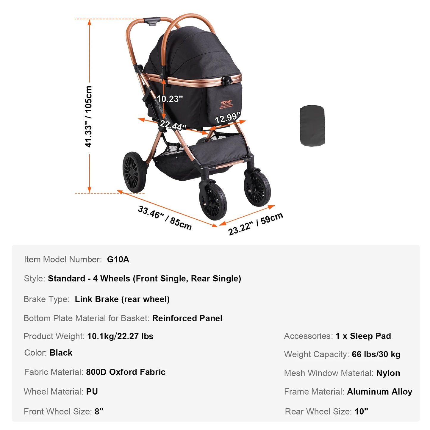 VEVOR Pet Stroller Carrier Dog Cat Strollers Lightweight Travel Rotate with Brakes Pet Pad Cup Holder for Puppy Dog Accessories - Pape'sShop