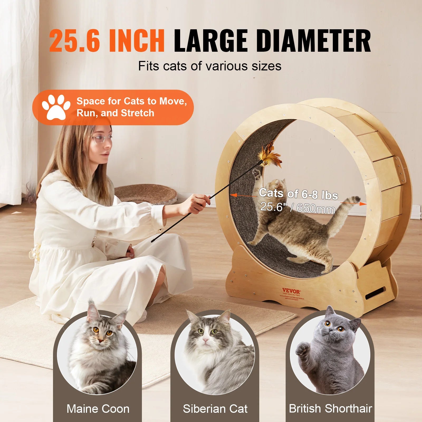 VEVOR Cat Exercise Wheel Natural Wood Silent Running Toy - Pape'sShop