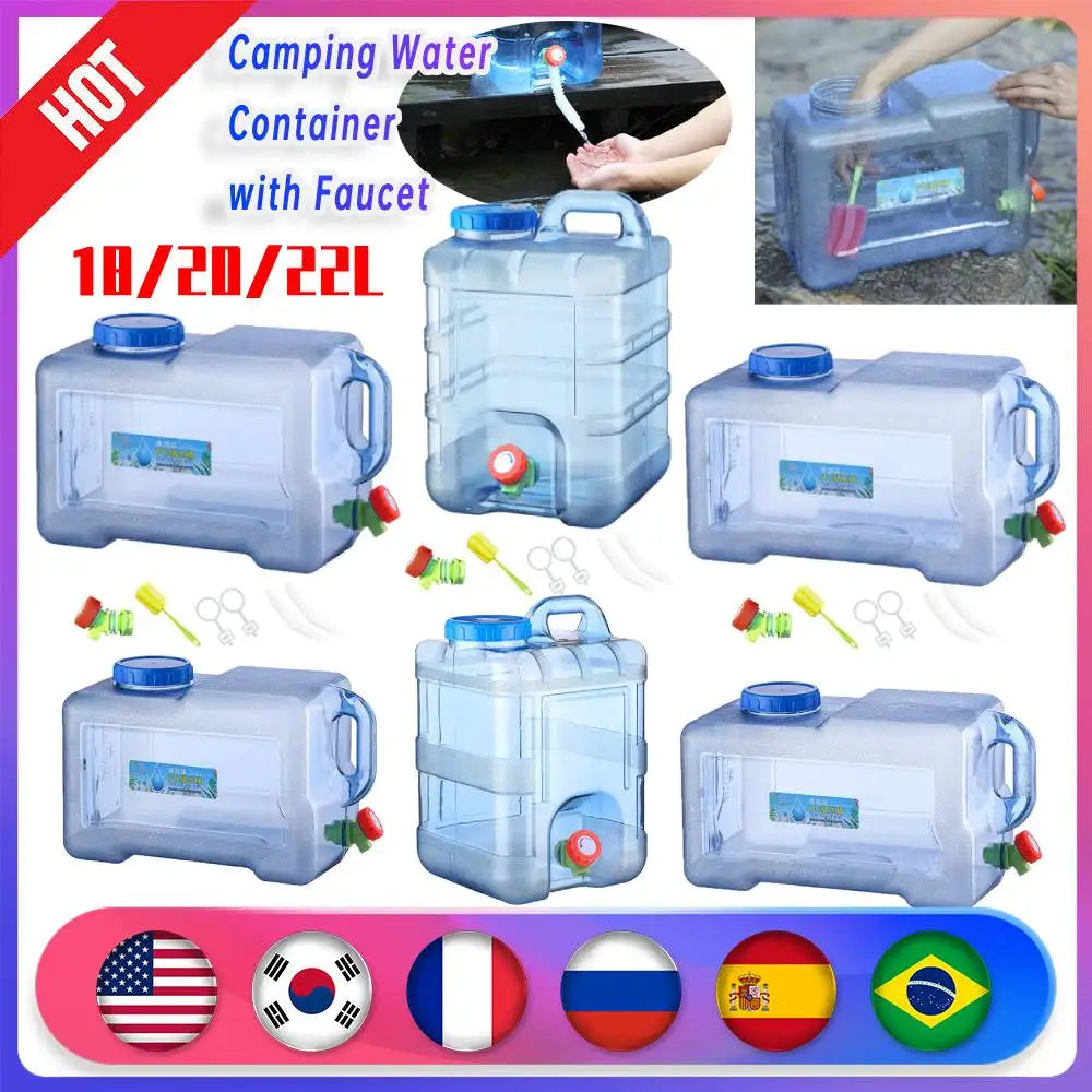 18/20/22L Camping Water Container Food Grade Portable Water Tank Large-Capacity with Faucet Outdoor Fishing Hiking Accessories - Pape'sShop