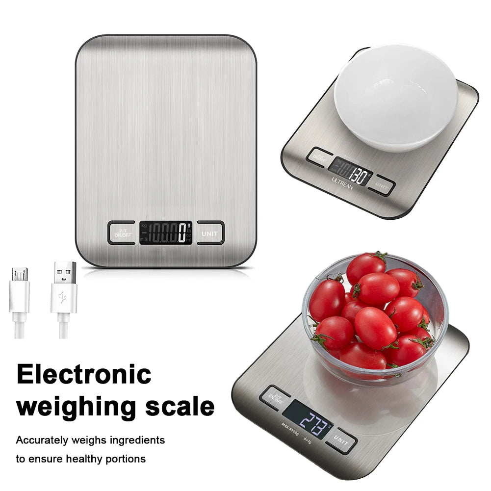 Digital Kitchen Scale LCD Display Electronic Weights Scales USB Charging Food Weighing Scale for Cooking Baking 1G Up To 10KG