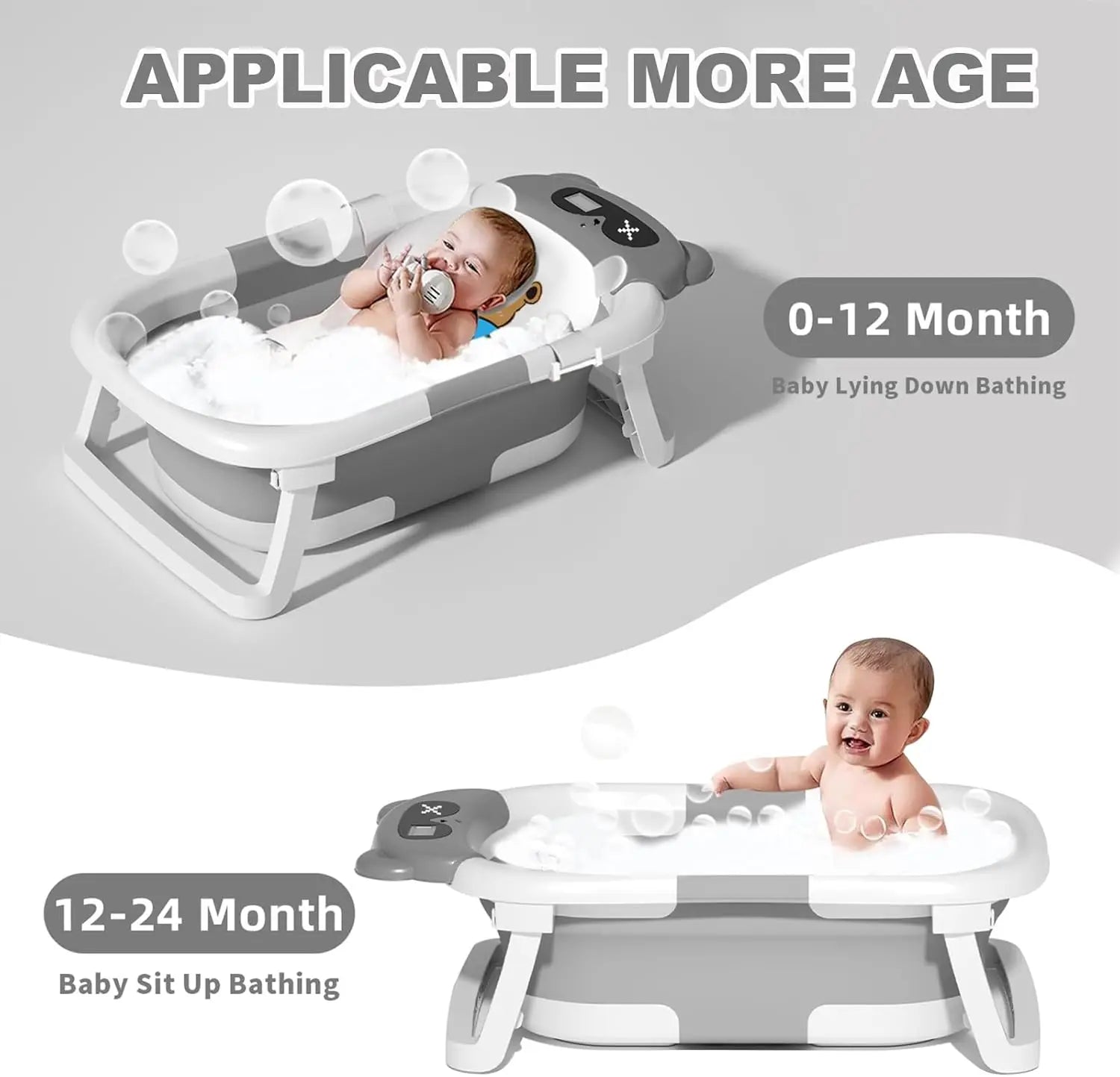 Baby Bathtub Real-Time Temperature Display Bathroom Basket Tub Non-Slip Foldable Folding Bathtub with Cushion Support for Shower - Pape'sShop