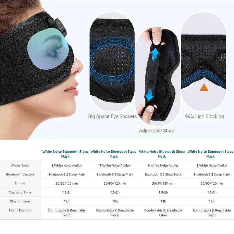 White noise version 3D wireless music sleep headset bluetooth eye mask microphone call manufacturers Dropshipping Christmas Gift
