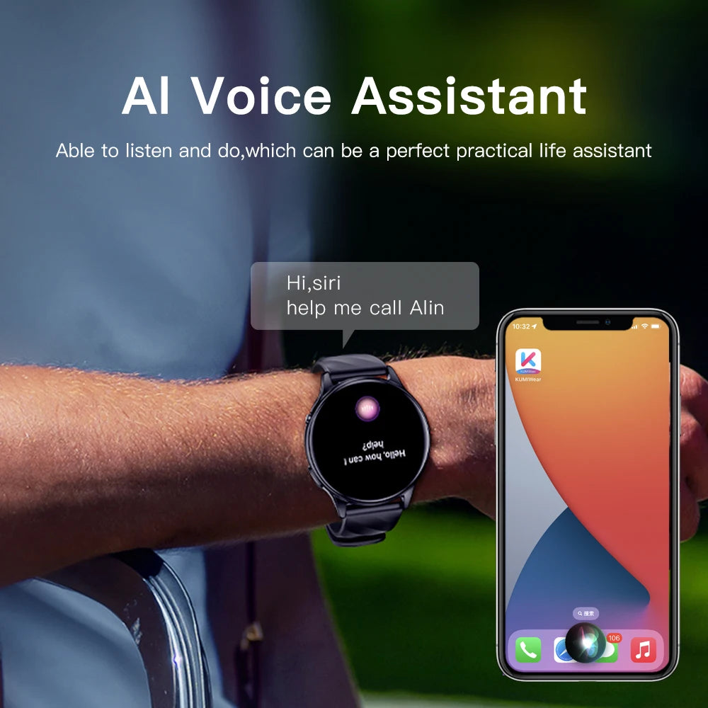 KUMI GW5 1.39"  Smartwatch liveness detection IP68 Waterproof Bluetooth Call 100+ Sport modes Health Sleep minitor